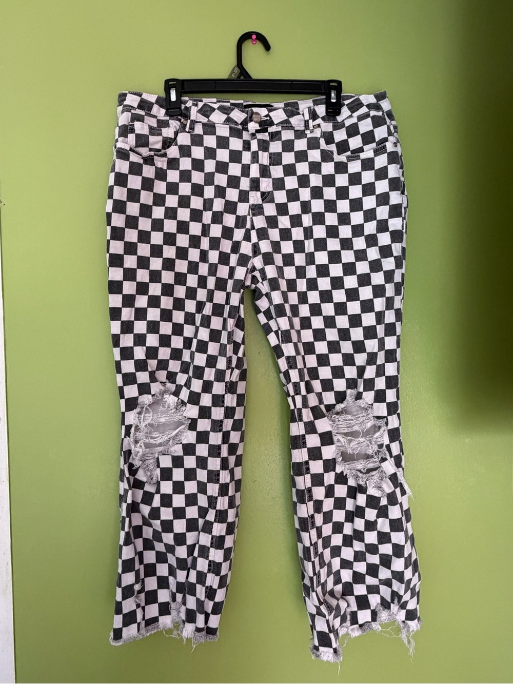Sterling Kreek Black & White Checkerboard Distressed Jeans